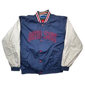 Vintage 90s Boston Red Fans Gear Sox Snap Bomber Jacket Mens Large Navy Gray